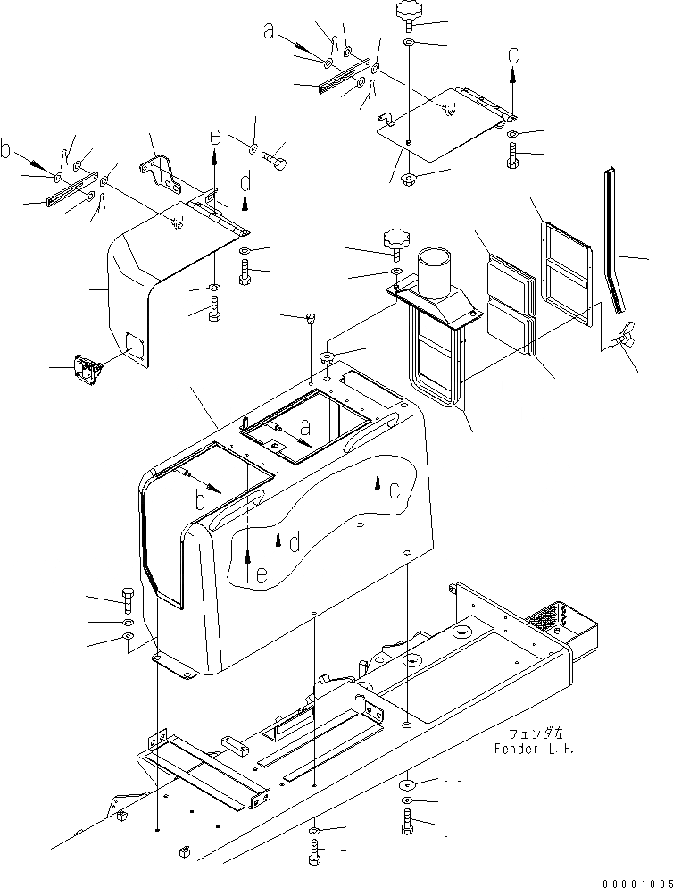 Схема запчастей Komatsu D155AX-6A - КРЫЛО  (КРЫШКАЛЕВ.) (С КАПОТ) (MSHA)(№877-) ЧАСТИ КОРПУСА