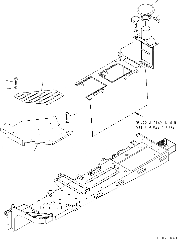 Схема запчастей Komatsu D155AX-6A - КРЫЛО  (СТУПЕНИ КРЫШКАЛЕВ.) (С КАПОТ) (MSHA)(№8-) ЧАСТИ КОРПУСА