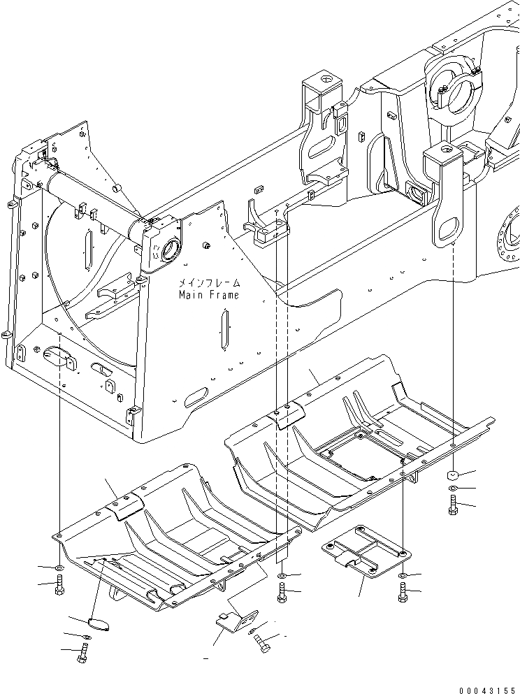 Схема запчастей Komatsu D155AX-6A - НИЖН. ЗАЩИТА(№8-) ЧАСТИ КОРПУСА