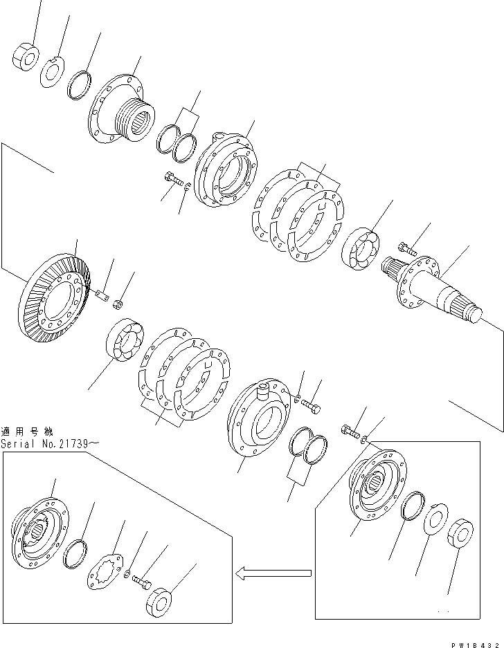 Схема запчастей Komatsu D155C-1P - КОНИЧЕСКАЯ ПЕРЕДАЧА С ВАЛОМ СИЛОВАЯ ПЕРЕДАЧА И КОНЕЧНАЯ ПЕРЕДАЧА