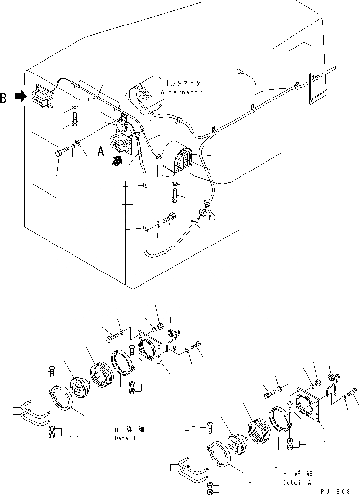 Схема запчастей Komatsu D155C-1D - ГОЛОВН. И БОКОВ. ОСВЕЩЕНИЕ ЧАСТИ КОРПУСА