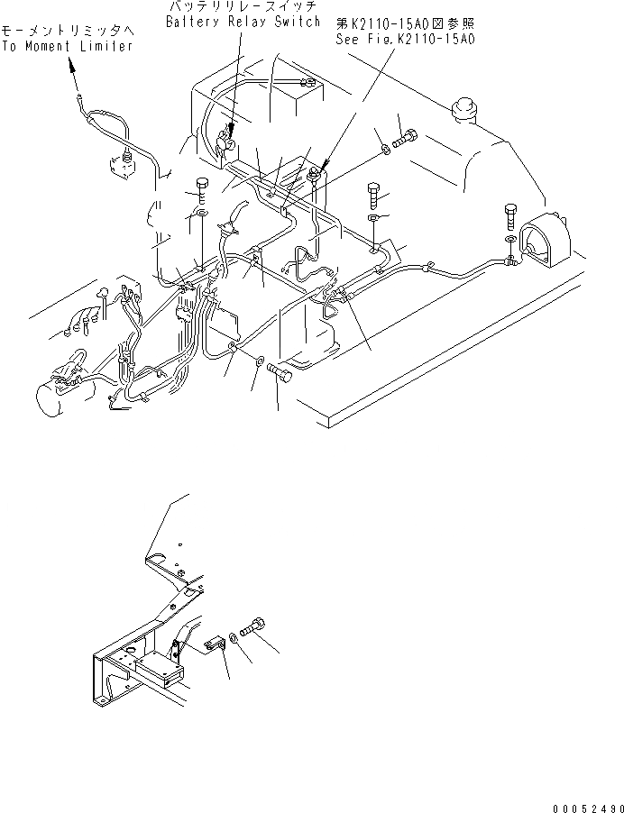 Схема запчастей Komatsu D155C-1 - КАБЕЛЬ (КРЫЛО) (ДЛЯ ДВИГАТЕЛЬ)(№8-) ЧАСТИ КОРПУСА