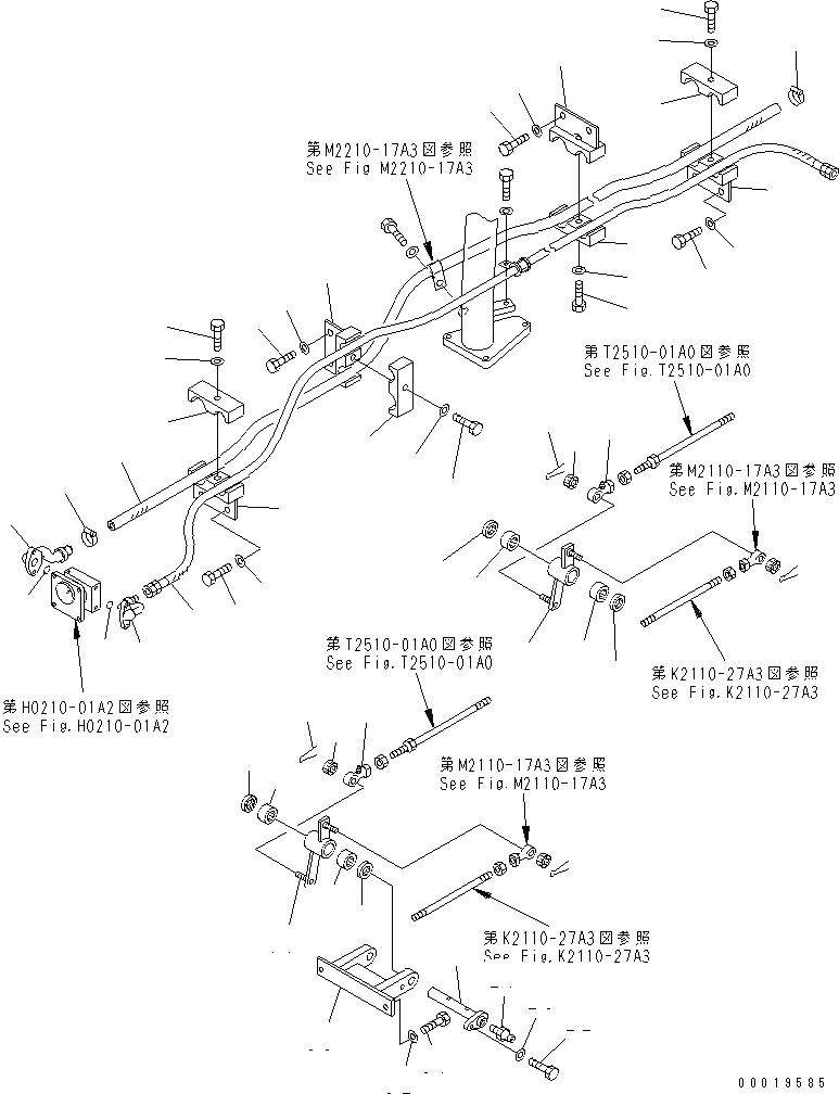 Схема запчастей Komatsu D155C-1 - ТРУБЫ И РЫЧАГ УПРАВЛ-Я (ДЛЯ ТЯГОВ. ЛЕБЕДКИ)(№8-) ЧАСТИ КОРПУСА
