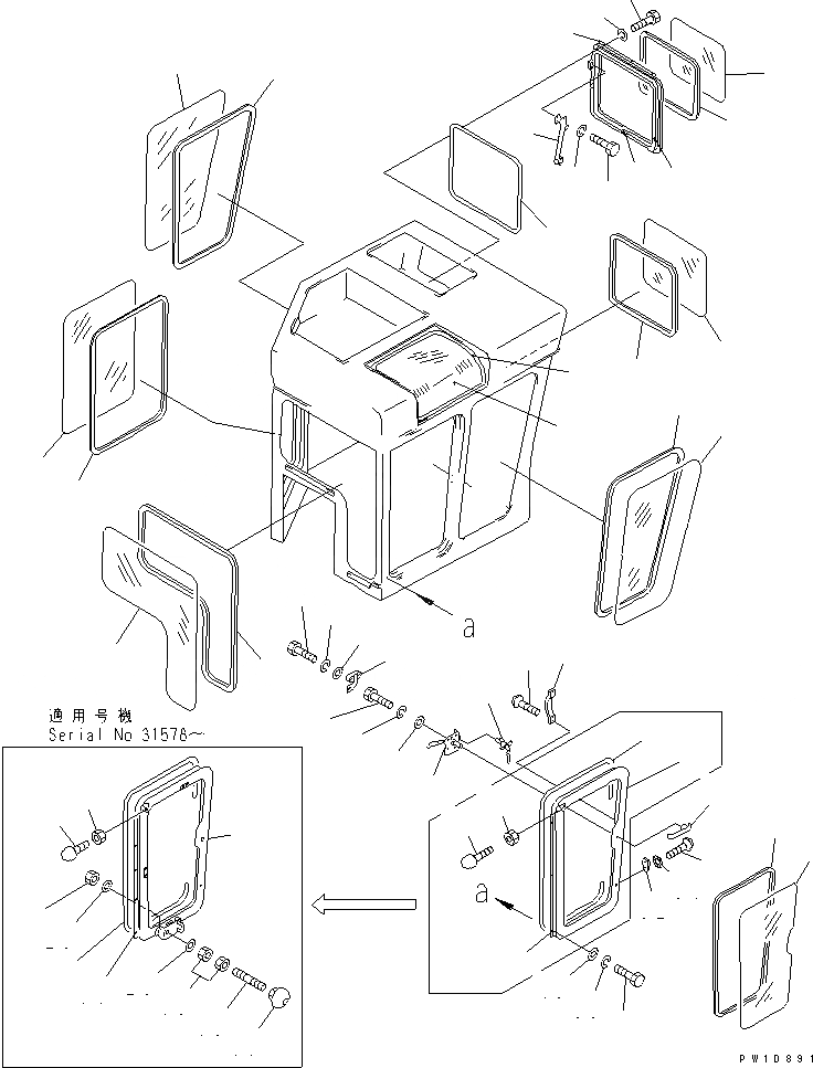 Схема запчастей Komatsu D155C-1 - КАБИНА (ДВЕРЬ И ОКНА) КАБИНА ОПЕРАТОРА И СИСТЕМА УПРАВЛЕНИЯ