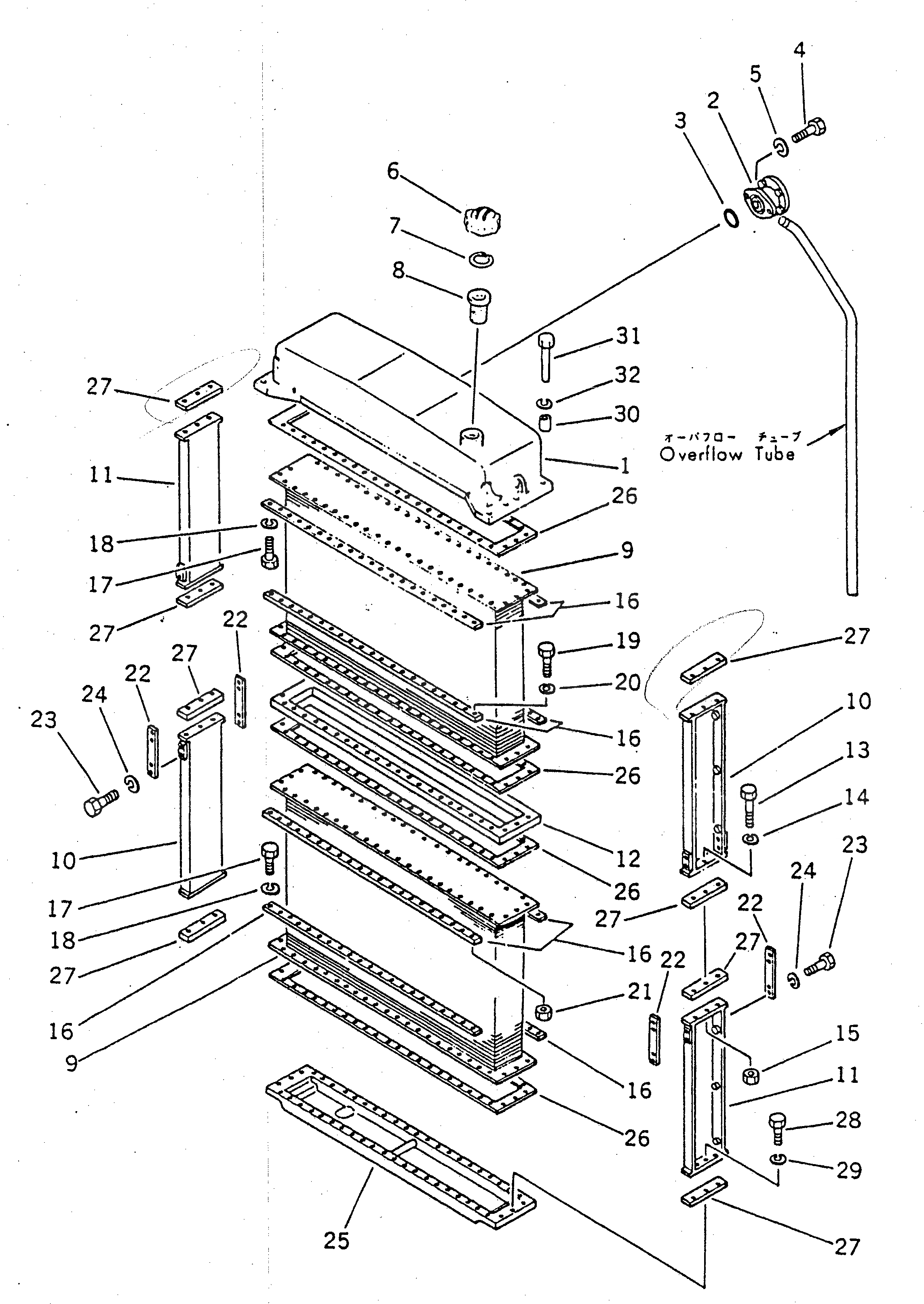 Схема запчастей Komatsu D155S-1 - РАДИАТОР КОМПОНЕНТЫ ДВИГАТЕЛЯ И ЭЛЕКТРИКА
