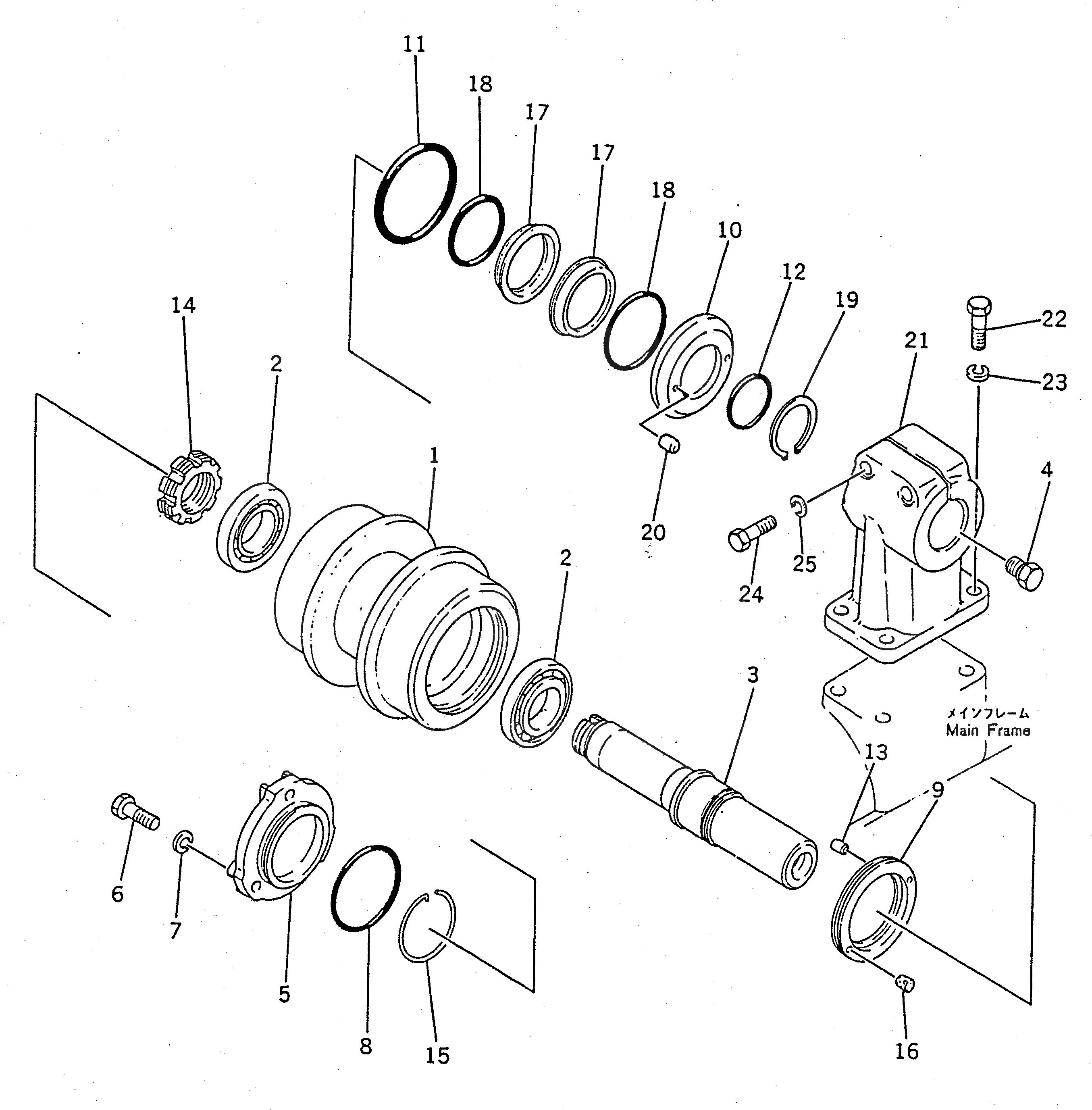 Схема запчастей Komatsu D155S-1 - ПОДДЕРЖИВАЮЩИЙ КАТОК (ДЛЯ ШЛАКОВОЕ. ПР-ВО) ГУСЕНИЦЫ