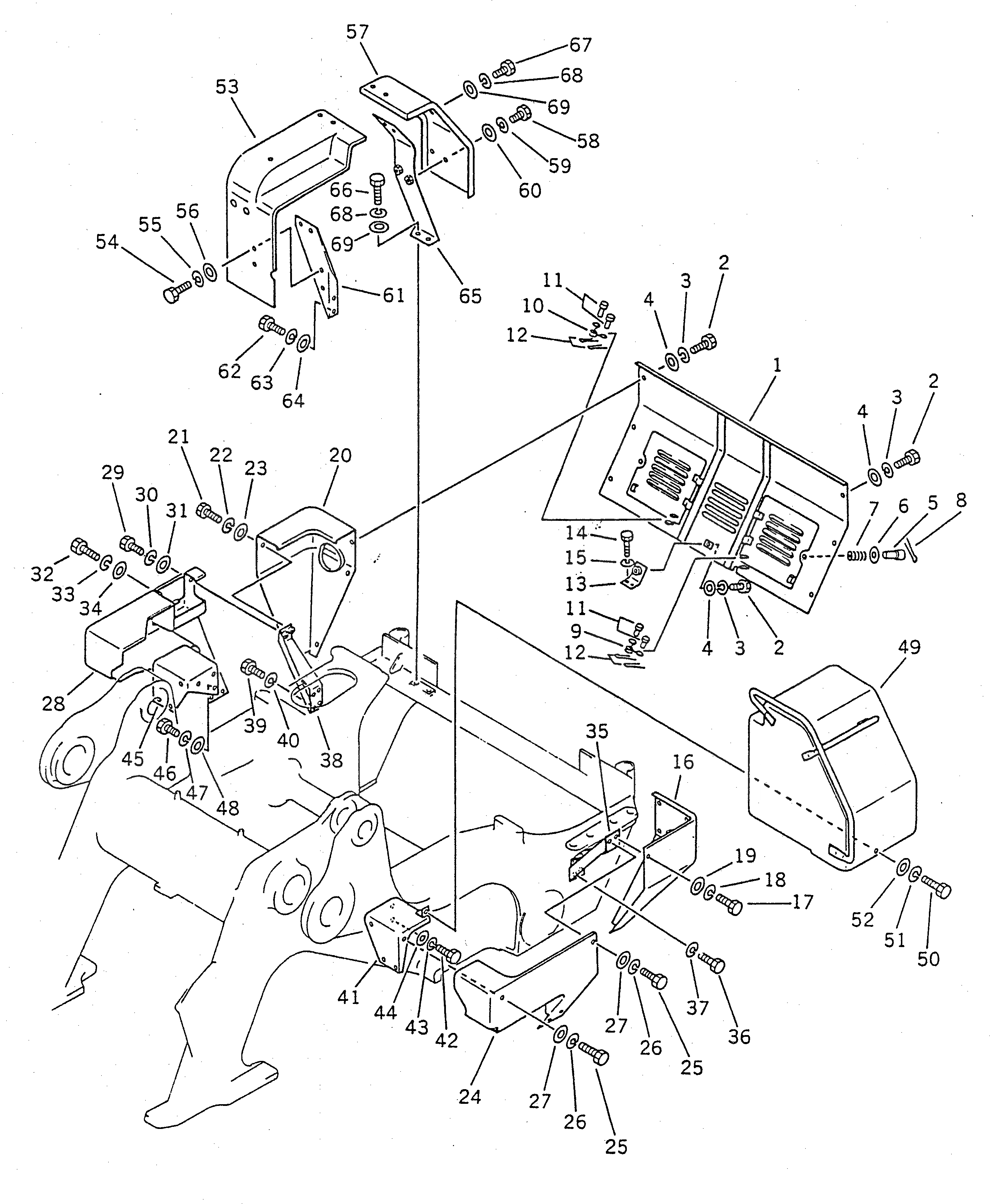 Схема запчастей Komatsu D155S-1 - КРЫЛО И ЗАДН. КРЫШКА(№-9) ЧАСТИ КОРПУСА