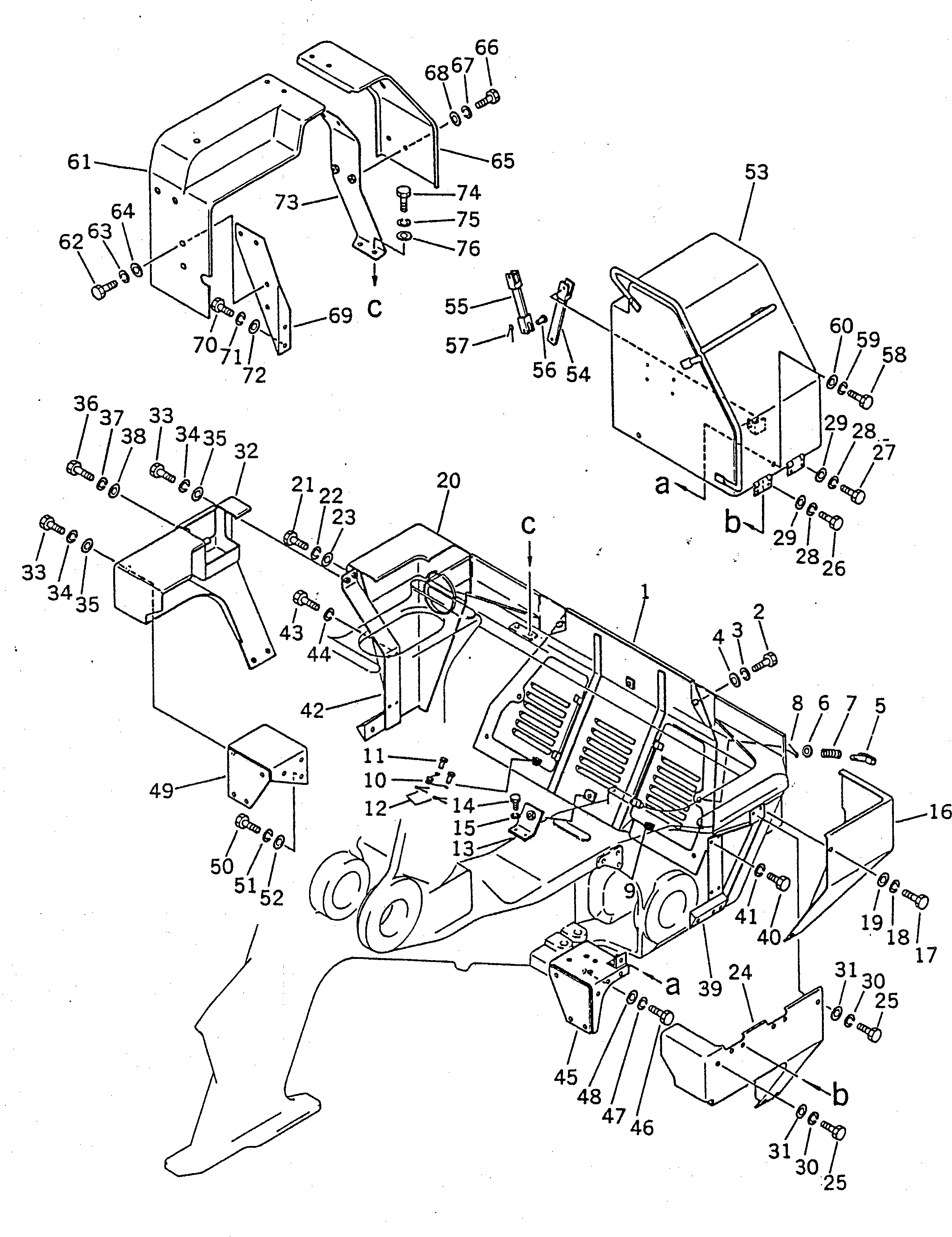 Схема запчастей Komatsu D155S-1 - КРЫЛО И ЗАДН. КРЫШКА(№-) ЧАСТИ КОРПУСА