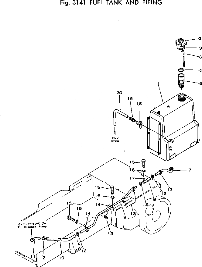 Схема запчастей Komatsu D20A-5 - ТОПЛ. БАК И ТОПЛИВОПРОВОД КОМПОНЕНТЫ ДВИГАТЕЛЯ И ЭЛЕКТРИКА