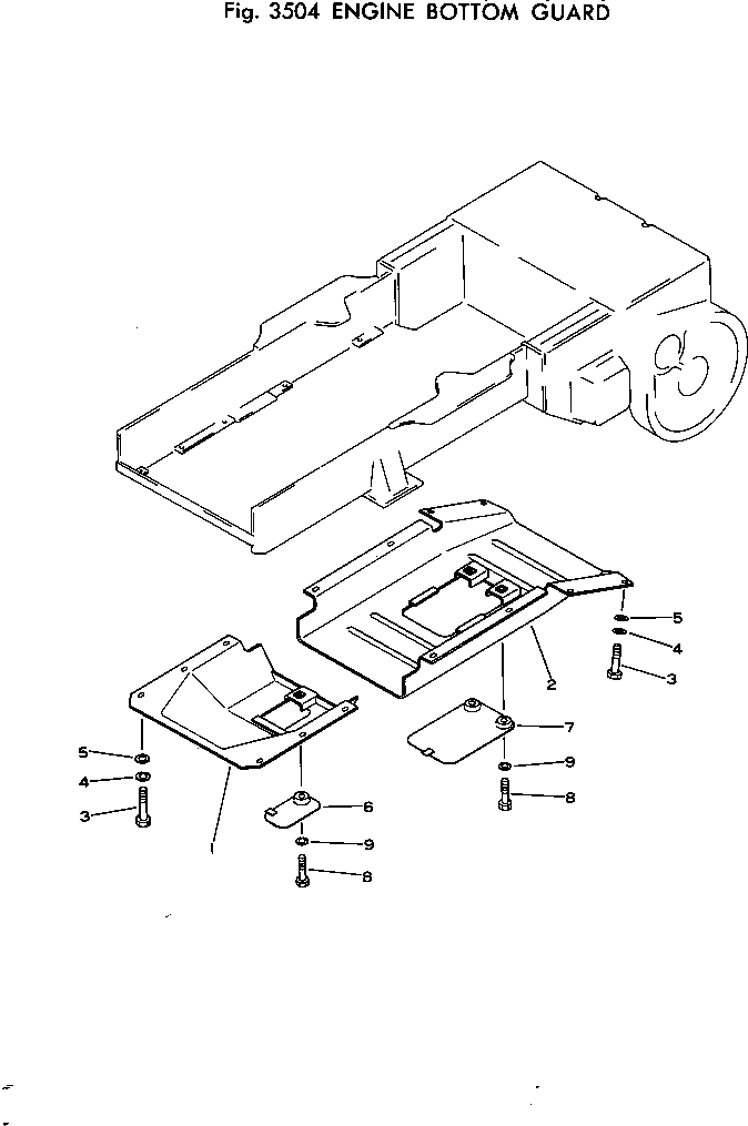 Схема запчастей Komatsu D20A-5 - ДВИГАТЕЛЬ НИЖН. ЗАЩИТА ЧАСТИ КОРПУСА