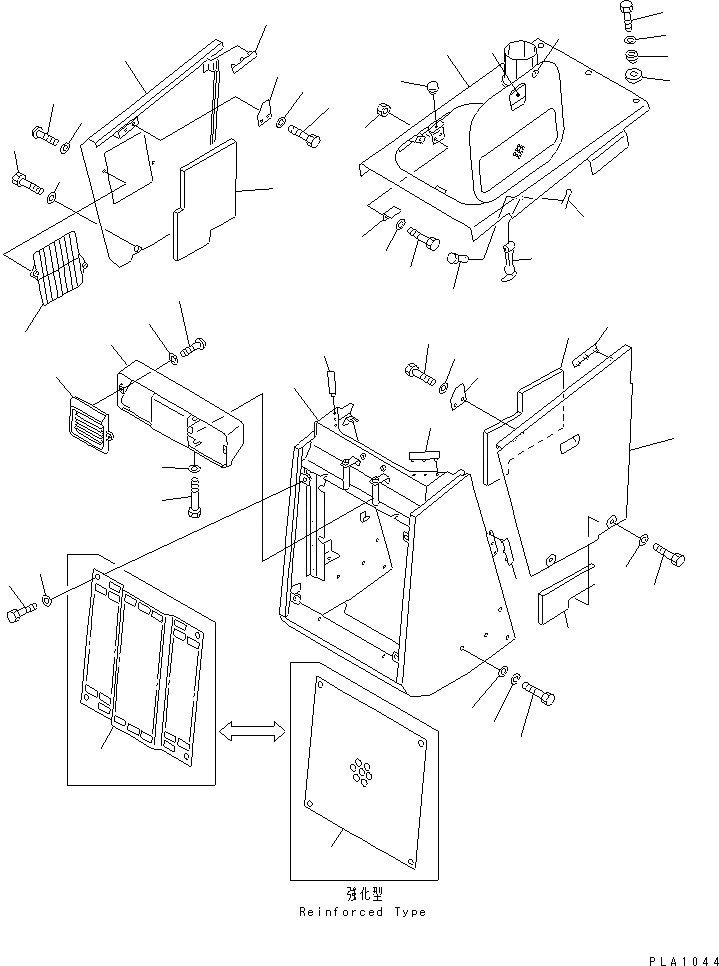 Схема запчастей Komatsu D20A-7 - ЗАЩИТА РАДИАТОРА AND КАПОТ (ДЛЯ ПОВОРОТН. ОТВАЛА С ИЗМ. УГЛОМ) ЧАСТИ КОРПУСА