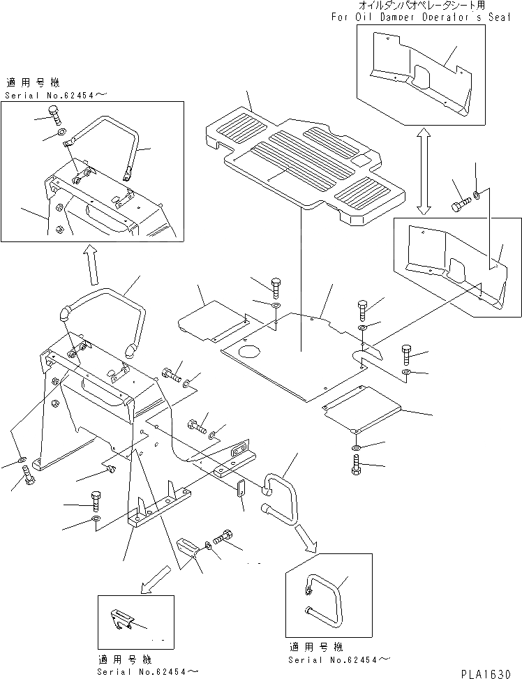Схема запчастей Komatsu D20PL-7 - ПОГРУЗ. РАМА И ПОЛ КАБИНЫ (ДЛЯ SHAKEN-BUHIN) ЧАСТИ КОРПУСА