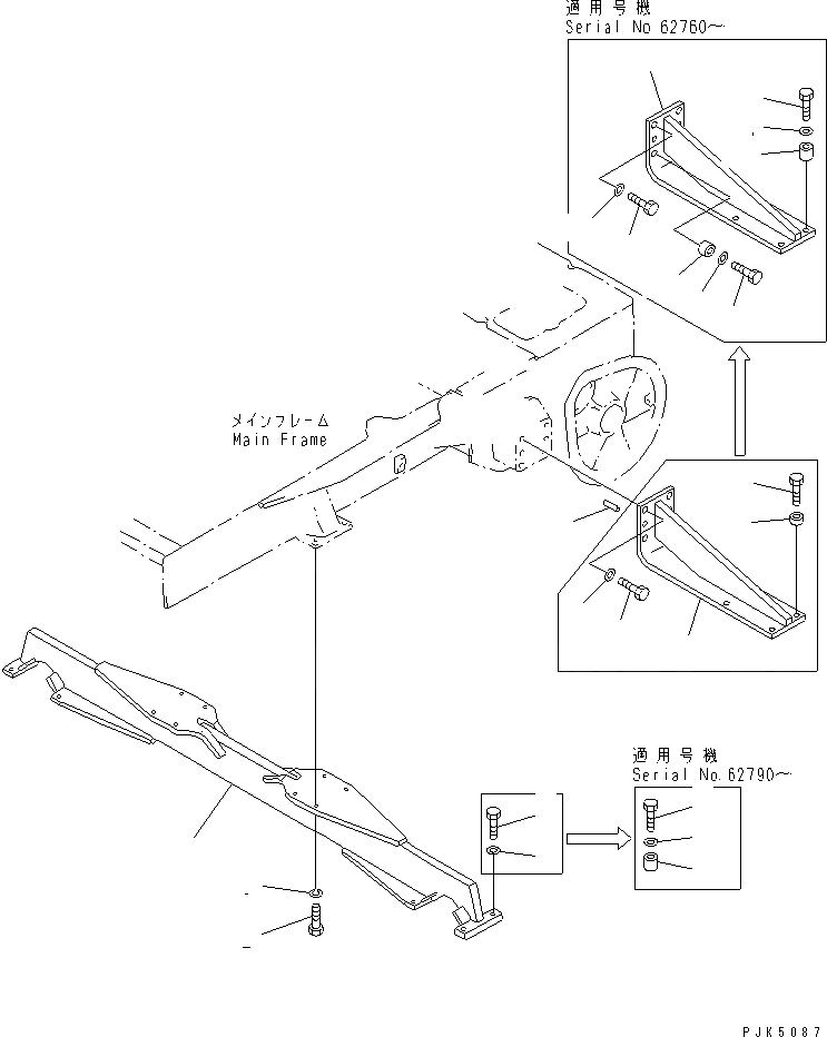 Схема запчастей Komatsu D20PLL-7-M - ПОДВЕСКА ОСНОВН. РАМА И КОМПОНЕНТЫ