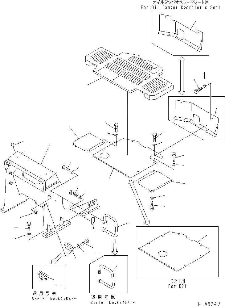 Схема запчастей Komatsu D20PLL-7 - ПОГРУЗ. РАМА И ПОЛ КАБИНЫ (ДЛЯ TWO РЫЧАГИ РУЛЕВ. УПРАВЛЕНИЕ) ЧАСТИ КОРПУСА