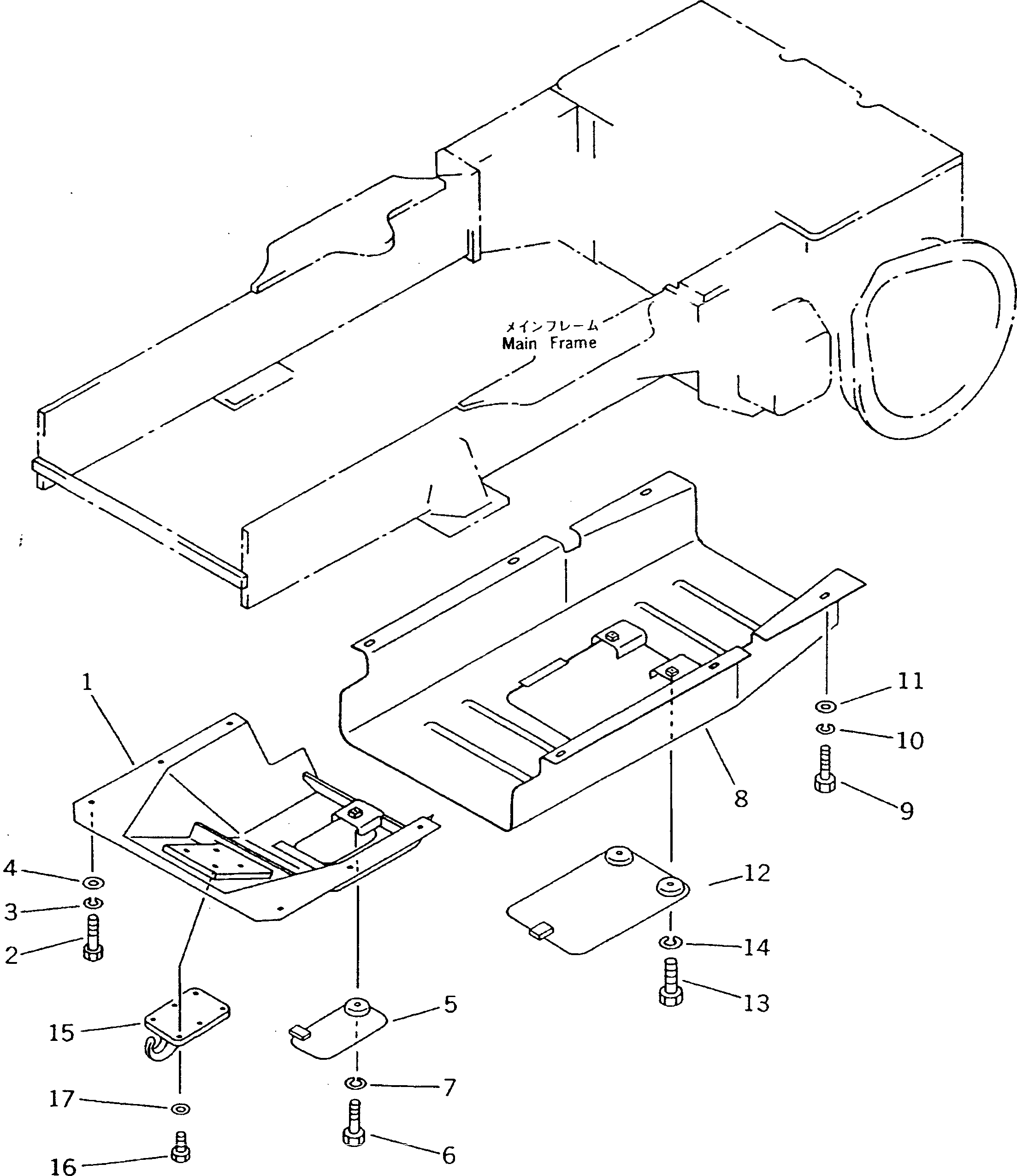 Схема запчастей Komatsu D20S-7 - НИЖН. ЗАЩИТА (С ПЕРЕДН. КРЮК) ЧАСТИ КОРПУСА