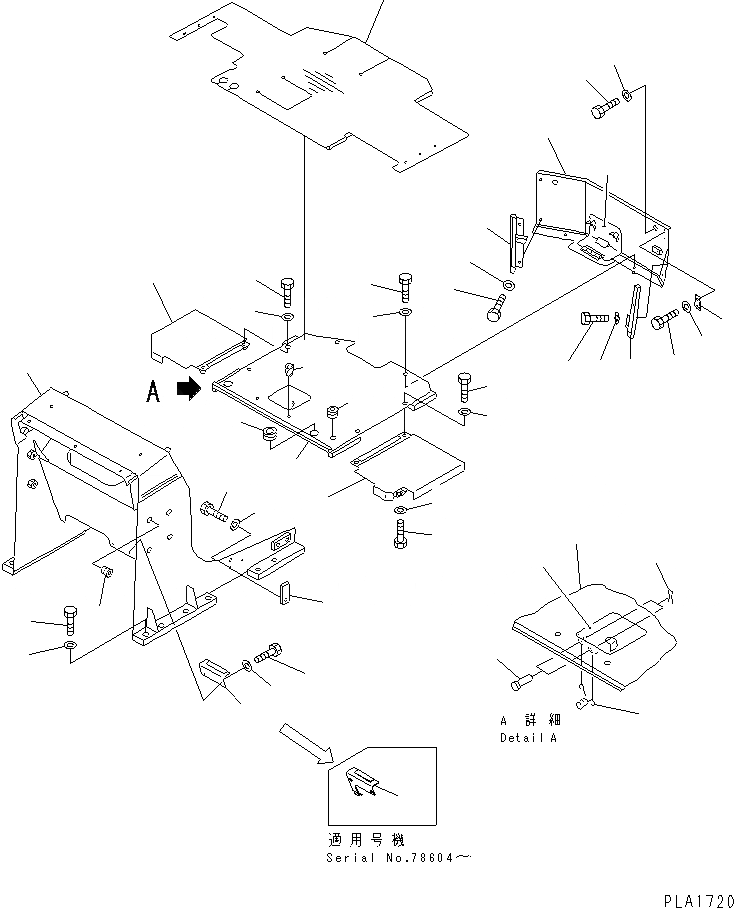 Схема запчастей Komatsu D21A-7 - ПОГРУЗ. РАМА И ПОЛ КАБИНЫ (С СТАЛЬНАЯ КАБИНА) (ДЛЯ РОССИЯ) ЧАСТИ КОРПУСА