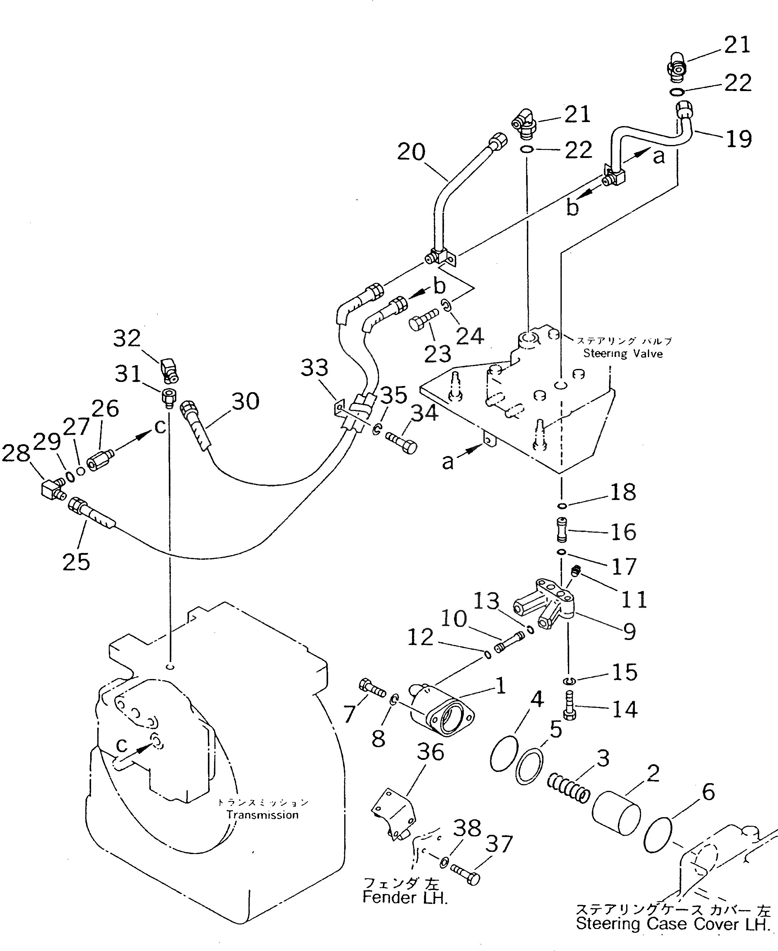 Схема запчастей Komatsu D21A-7T - ГИДРАВЛИКА РУЛ. УПРАВЛЕНИЯ (РУЛЕВ. УПРАВЛЕНИЕ УСИЛИТЕЛЬ ЛИНИЯ) (ДЛЯ TWO РЫЧАГИ РУЛЕВ. УПРАВЛЕНИЕ) СИСТЕМА УПРАВЛЕНИЯ
