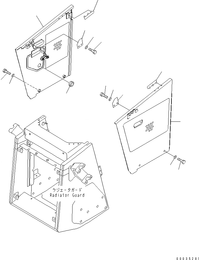Схема запчастей Komatsu D21A-8 - БОКОВ. КРЫШКА ДВИГ. (ДЛЯ ПОВОРОТНОГО ОТВАЛА) (КРОМЕ ЯПОН.) ЧАСТИ КОРПУСА