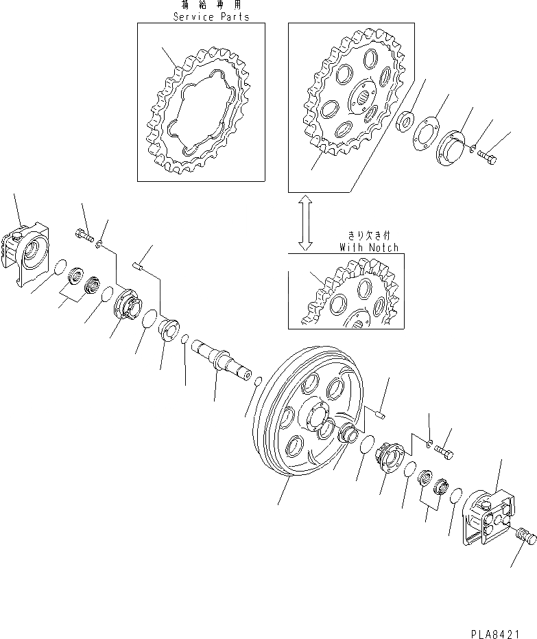 Схема запчастей Komatsu D21P-7A - ПЕРЕДН. ЛЕНИВЕЦ И ЗВЕЗДОЧКА КАТАЛОГИ ЗЧ