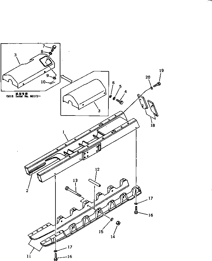 Схема запчастей Komatsu D21S-6 - ГУСЕНИЧНАЯ РАМА (С MONO БЛОК ТИП ЗАЩИТА ОПОРНЫХ КАТКОВ) ГУСЕНИЦЫ