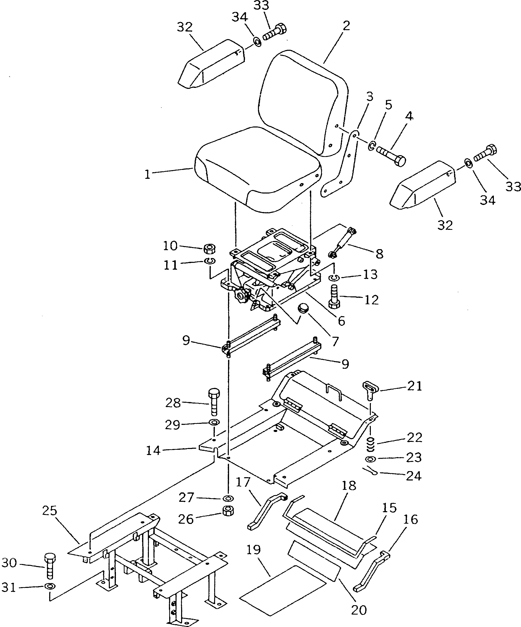 Схема запчастей Komatsu D21S-7 - СИДЕНЬЕ ОПЕРАТОРА (С МАСЛ. ДЕМПФЕР) (ШУМОПОДАВЛ. ДЛЯ EC)(№-7) ЧАСТИ КОРПУСА