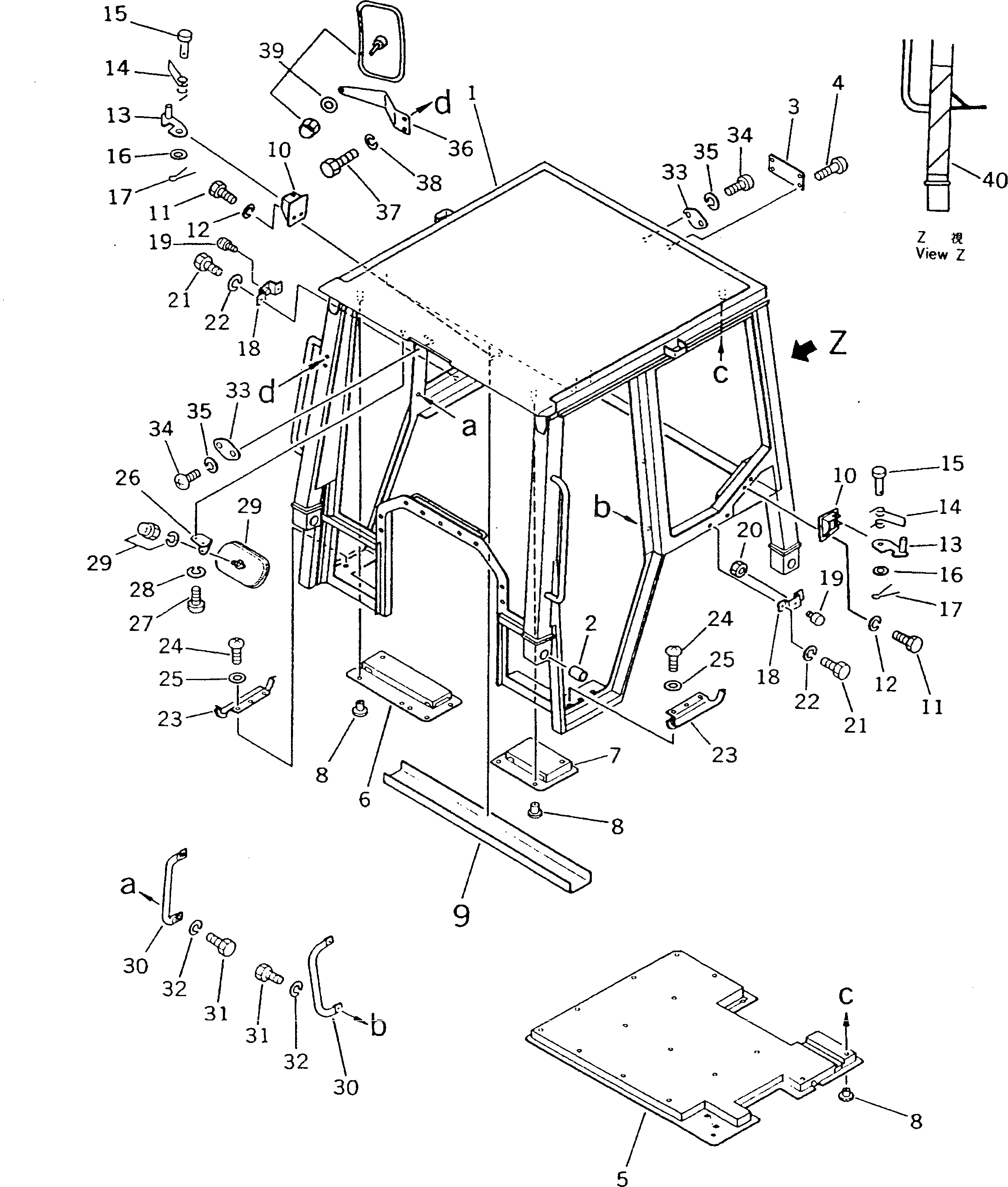Схема запчастей Komatsu D21S-7 - КАБИНА ROPS (КУЗОВ) (/) (СПЕЦ-Я TBG) ЧАСТИ КОРПУСА