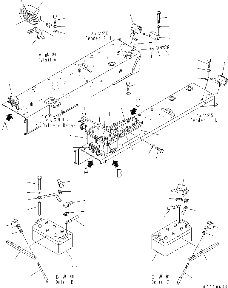 Схема запчастей Komatsu D275A-5D - ДЕРЖАТЕЛЬ АККУМ. И РАБОЧ. ОСВЕЩЕНИЕ (МОРОЗОУСТОЙЧИВ. СПЕЦ-Я)(№-) ЧАСТИ КОРПУСА
