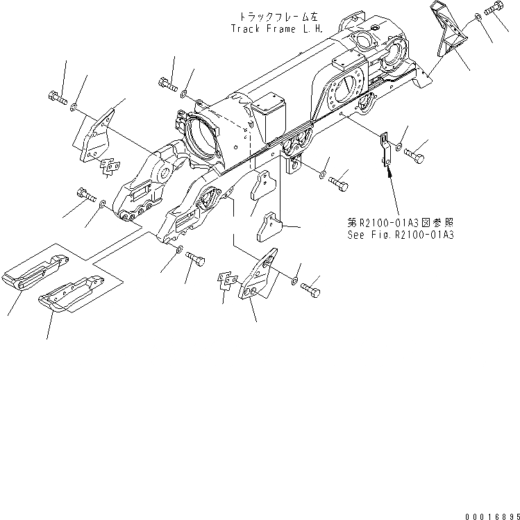 Схема запчастей Komatsu D275A-5D - ГУСЕНИЧНАЯ РАМА (ЧАСТИ КОРПУСА) (ЛЕВ.) (ПОЛН. ЗАЩИТА КАТКОВ) (МОРОЗОУСТОЙЧИВ. СПЕЦ-Я)(№-) ХОДОВАЯ