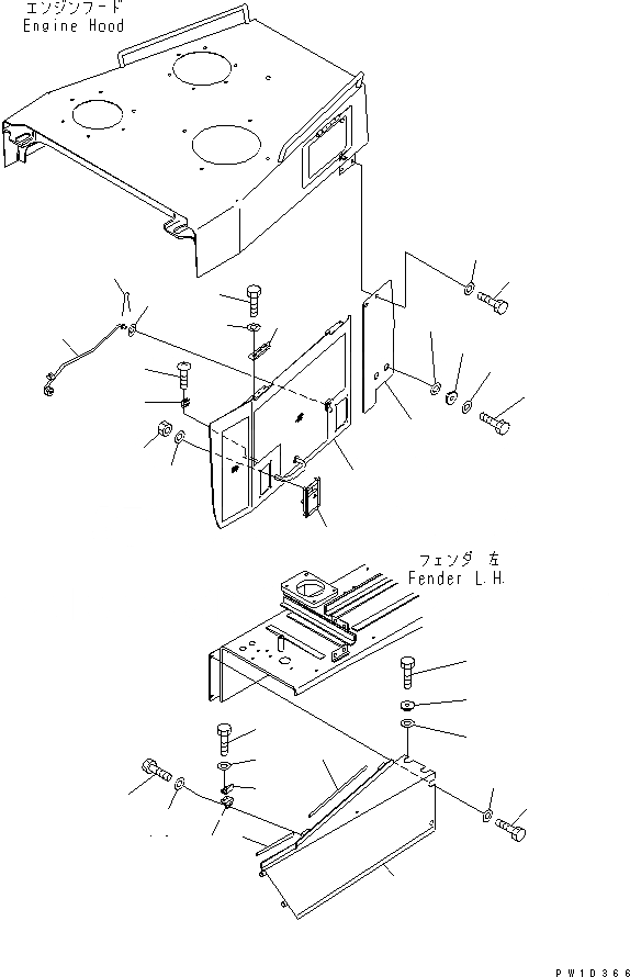 Схема запчастей Komatsu D275AX-5 - БОКОВ. КРЫШКА ДВИГ.¤ ЛЕВ.(СТАНДАРТН.) ЧАСТИ КОРПУСА