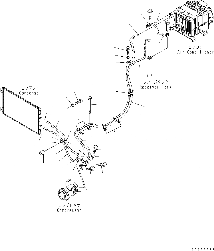 Схема запчастей Komatsu D275AX-5E0 - КОНДИЦ. ВОЗДУХА (ШЛАНГИ)(№8-) КОМПОНЕНТЫ ДВИГАТЕЛЯ