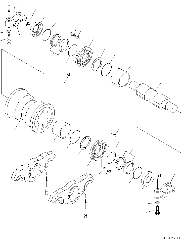 Схема запчастей Komatsu D275AX-5E0 - ГУСЕНИЧНАЯ РАМА (ОПОРНЫЙ КАТОК) (ОДИНОЧН.) (ЗАДН. ТЕЛЕЖКА) (КРЫШКА) (ПРАВ.)(№-) ХОДОВАЯ
