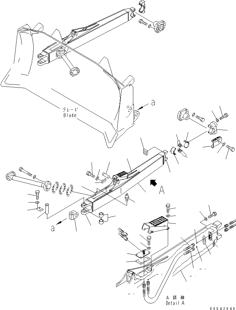 Схема запчастей Komatsu D275AX-5E0 - DOZER РАМА (РАМА ПРЯМ. ОТВАЛА) (ДЛЯ ОТВАЛА С ДВОЙН. ПЕРЕКОСОМ) (С ВТУЛКА) (ЛЕВ.)(№-) РАБОЧЕЕ ОБОРУДОВАНИЕ