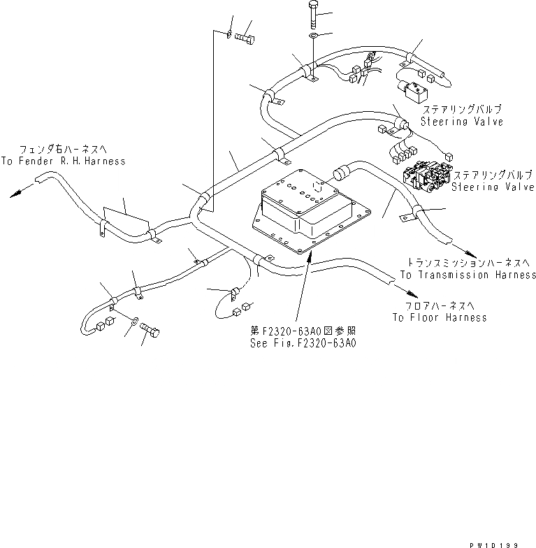 Схема запчастей Komatsu D275AX-5-KO - ЭЛЕКТРОПРОВОДКА (СИЛОВАЯ ЛИНИЯ) (H.S.S.) (ДЛЯ УСИЛ. ЭЛЕКТРОПРОВОДКА) СИЛОВАЯ ПЕРЕДАЧА И КОНЕЧНАЯ ПЕРЕДАЧА