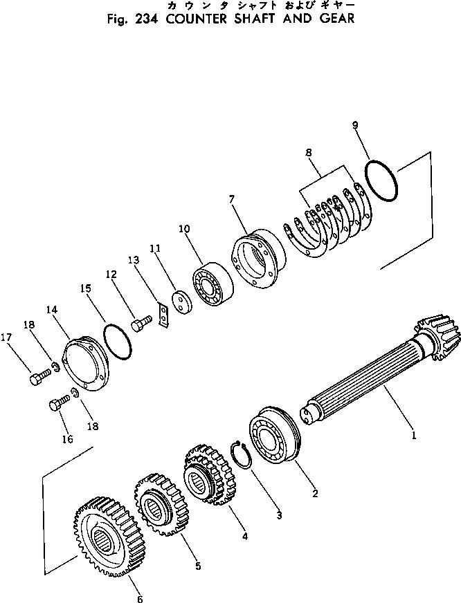 Схема запчастей Komatsu D30AM-17 - COUNTER ВАЛ И ПРИВОД ОСНОВН. МУФТА И ТРАНСМИССИЯ