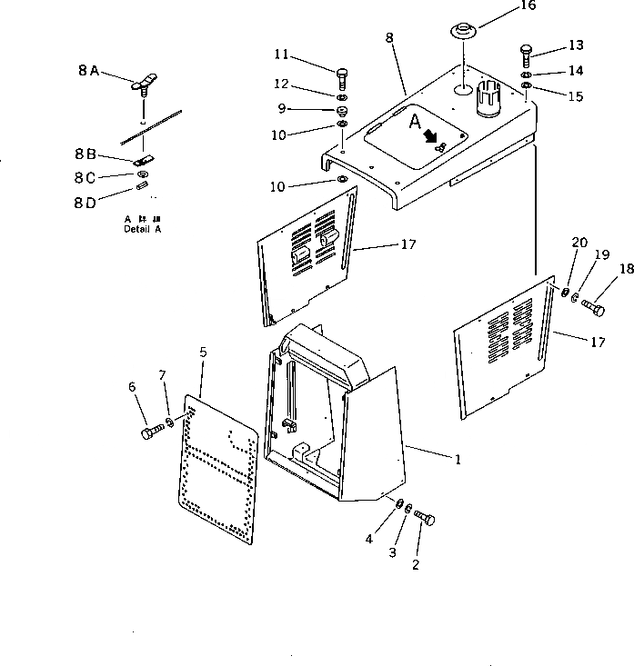 Схема запчастей Komatsu D31A-17 - ЗАЩИТА РАДИАТОРА AND КАПОТ(№8-) ЧАСТИ КОРПУСА