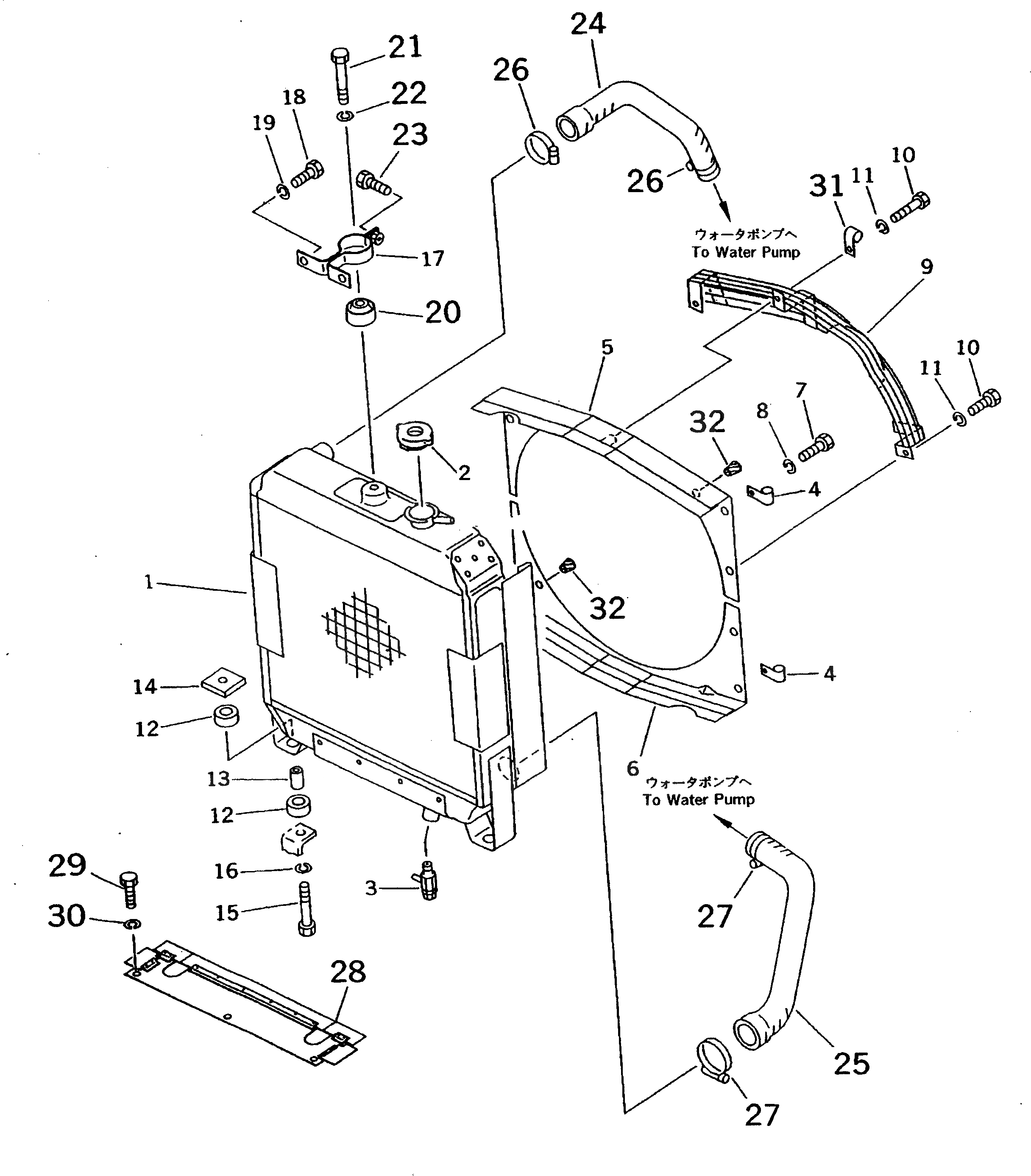 Схема запчастей Komatsu D31A-20 - РАДИАТОР И ТРУБЫ (С СТАЛЬНАЯ КАБИНА И КОНДИЦ. ВОЗДУХА)(№-9) СИСТЕМА ОХЛАЖДЕНИЯ