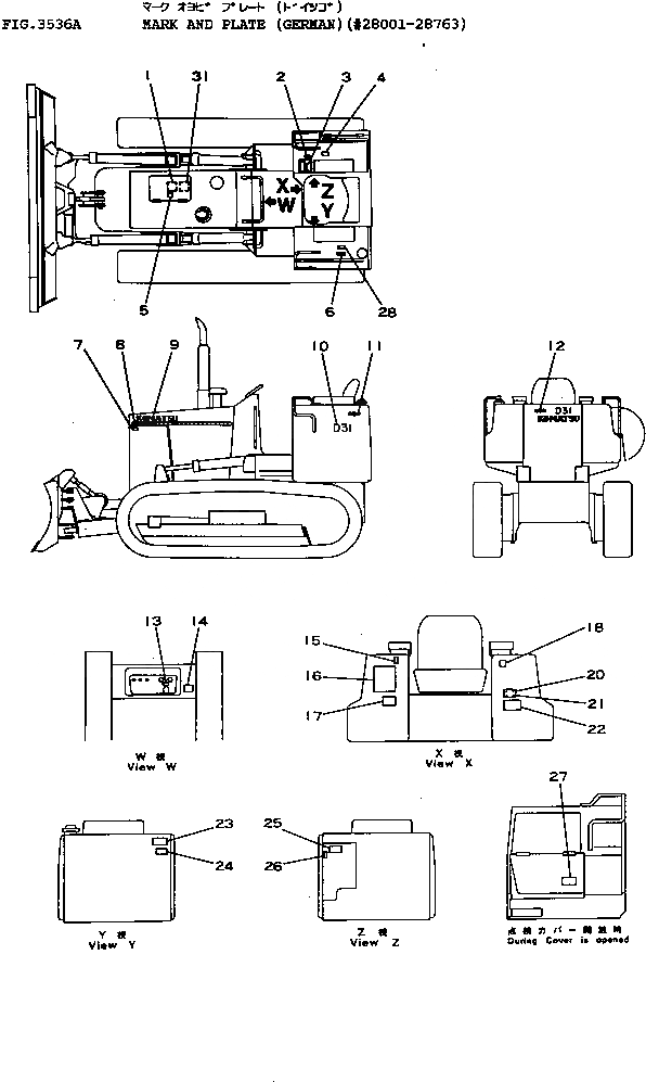Схема запчастей Komatsu D31P-16A - МАРКИРОВКА (ПОРТУГАЛ.)(№8-87) ЧАСТИ КОРПУСА