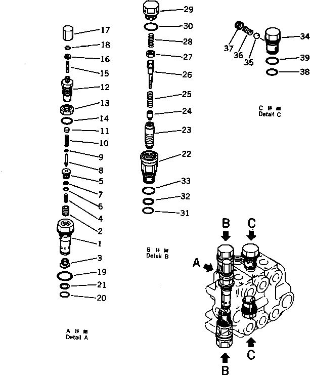 Схема запчастей Komatsu D31P-17A - 3-Х СЕКЦИОНН. ГИДРАВЛ УПРАВЛЯЮЩ. КЛАПАН (/) УПРАВЛ-Е РАБОЧИМ ОБОРУДОВАНИЕМ