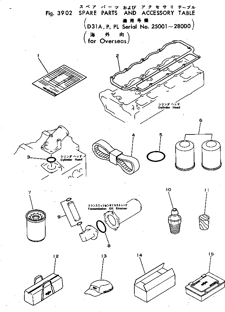 Схема запчастей Komatsu D31P-16 - ЗАП. ЧАСТИ И АКСЕССУАРЫ TABLE (КРОМЕ ЯПОН.)(№-8) ИНСТРУМЕНТ И РЕМКОМПЛЕКТЫ