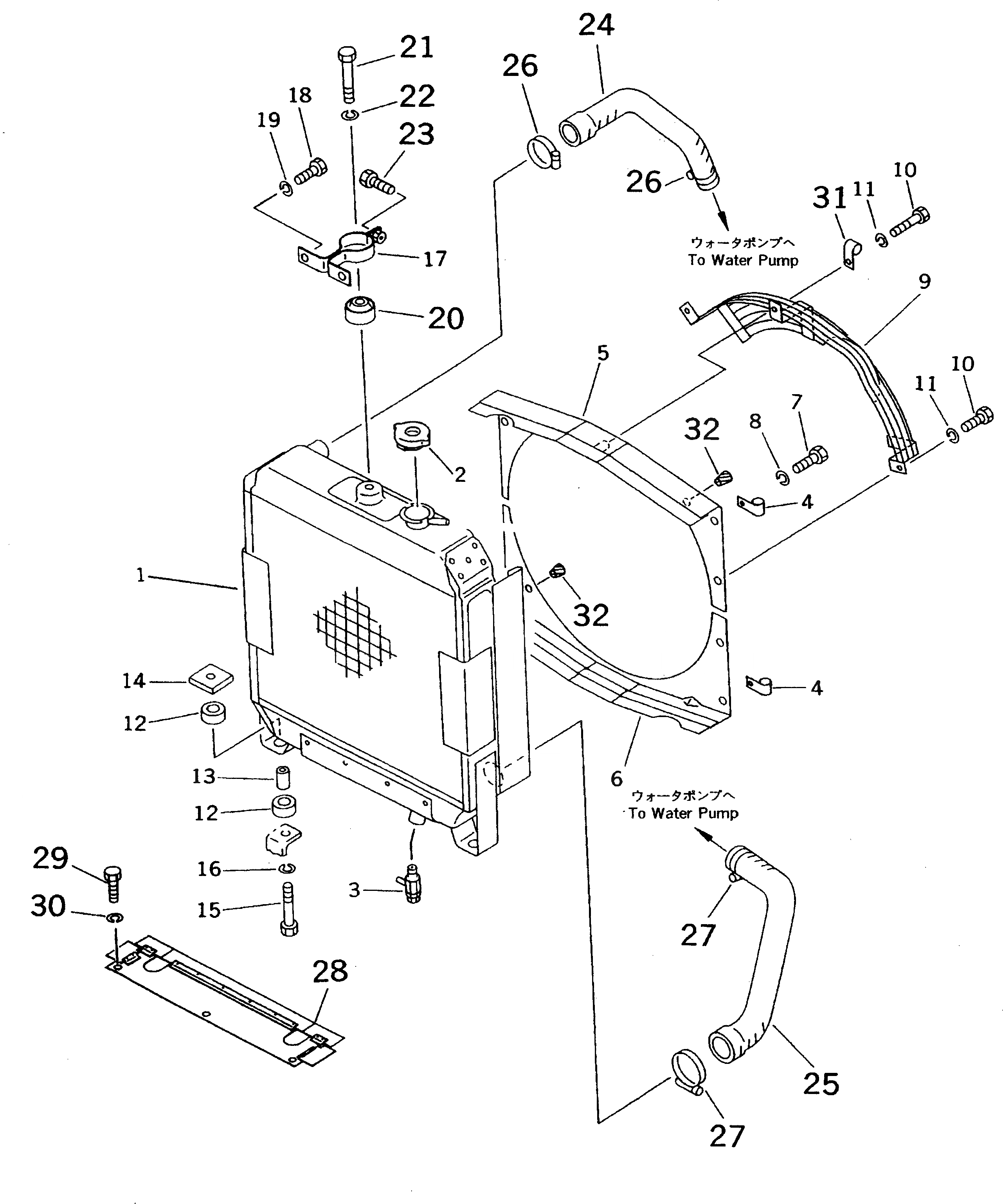 Схема запчастей Komatsu D31P-20A - РАДИАТОР И ТРУБЫ(ДЛЯ A ГЕНЕРАТОР ИЛИ УПЛОТНЕНИЕED ТИП ГЕНЕРАТОР)(№-89) СИСТЕМА ОХЛАЖДЕНИЯ