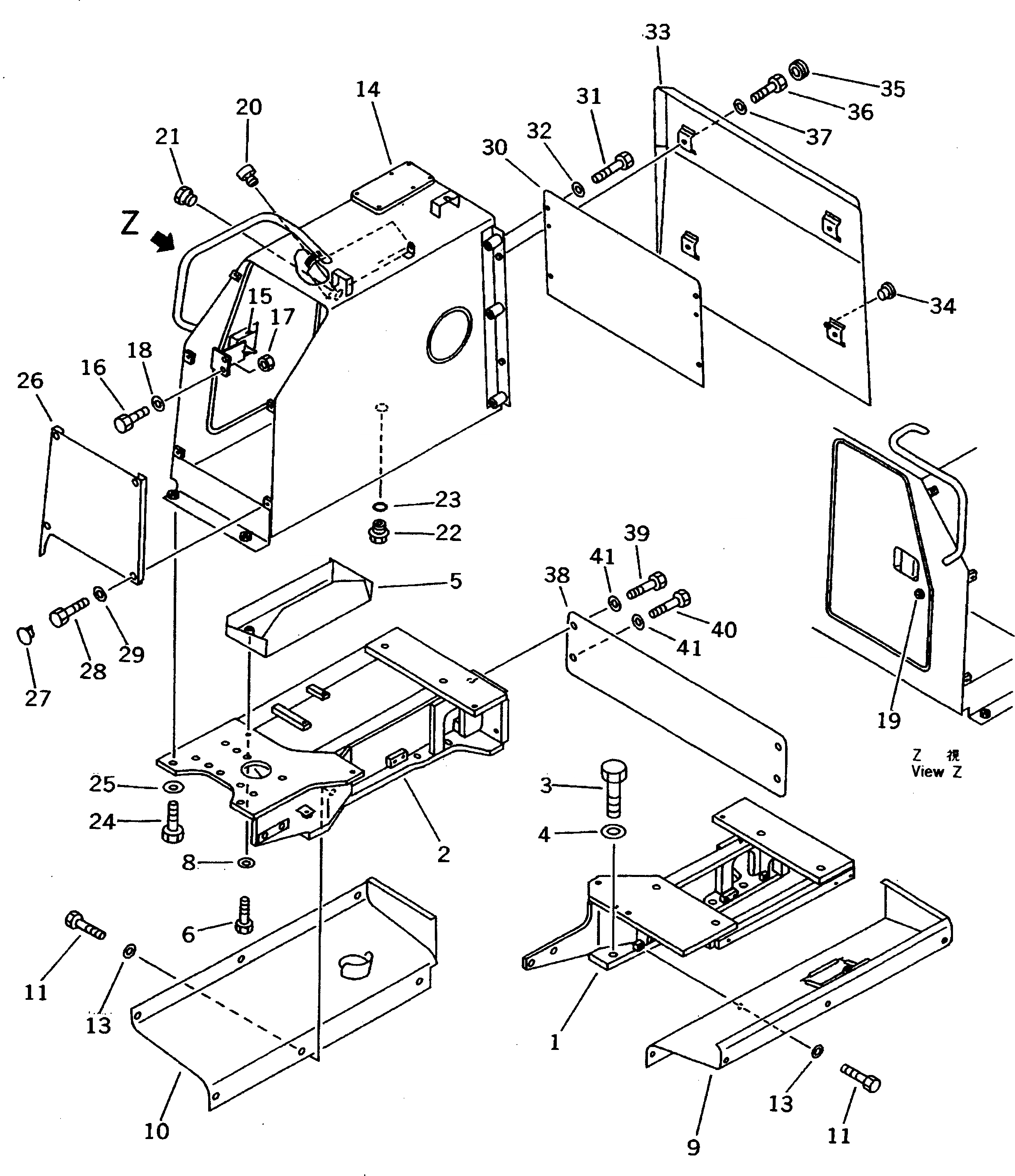 Схема запчастей Komatsu D31PG-20A - ЗАДН. КРЫШКА И ГИДР. БАК. (ДЛЯ ЯПОН.) ЧАСТИ КОРПУСА