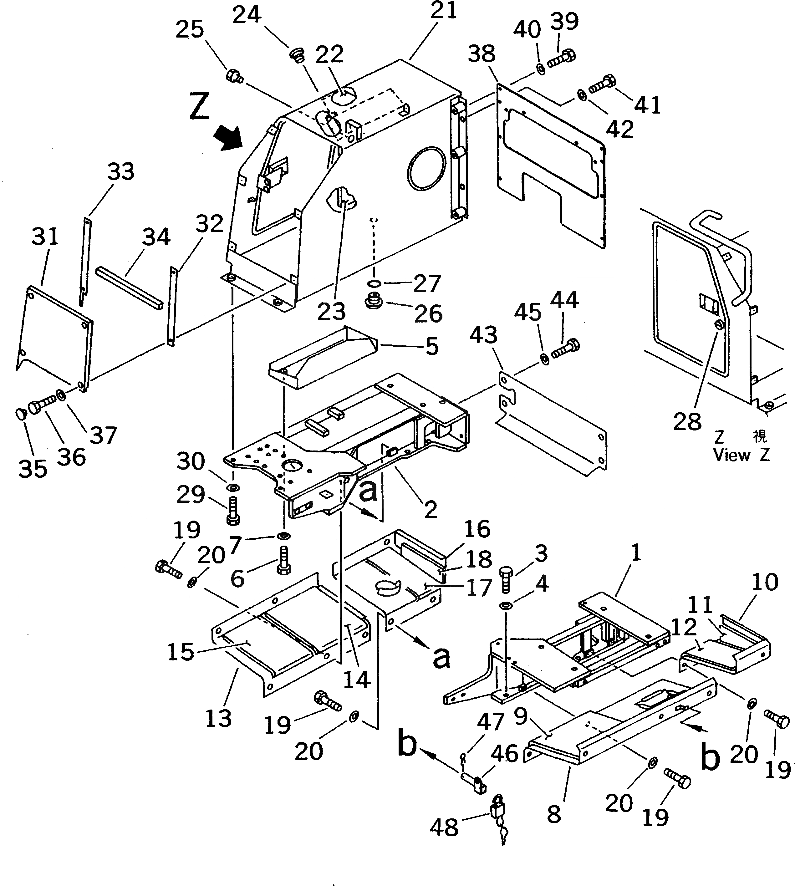 Схема запчастей Komatsu D31PG-20A - ЗАДН. КРЫШКА И ГИДР. БАК. (С СТАЛЬНАЯ КАБИНА) (ДЛЯ ЯПОН.) ЧАСТИ КОРПУСА