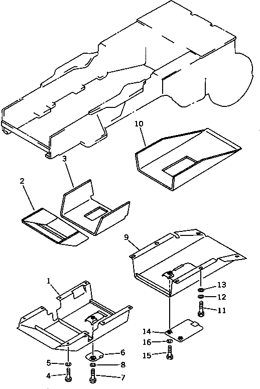 Схема запчастей Komatsu D31PLL-18 - НИЖН. ЗАЩИТА (ШУМОПОДАВЛ. ДЛЯ EC)(№79-) ЧАСТИ КОРПУСА