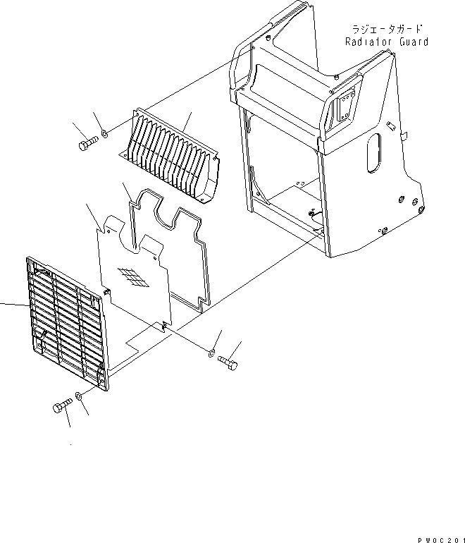 Схема запчастей Komatsu D31PX-21 - ЗАСЛОНКА РАДИАТОРА (РЕШЕТКА) ЧАСТИ КОРПУСА