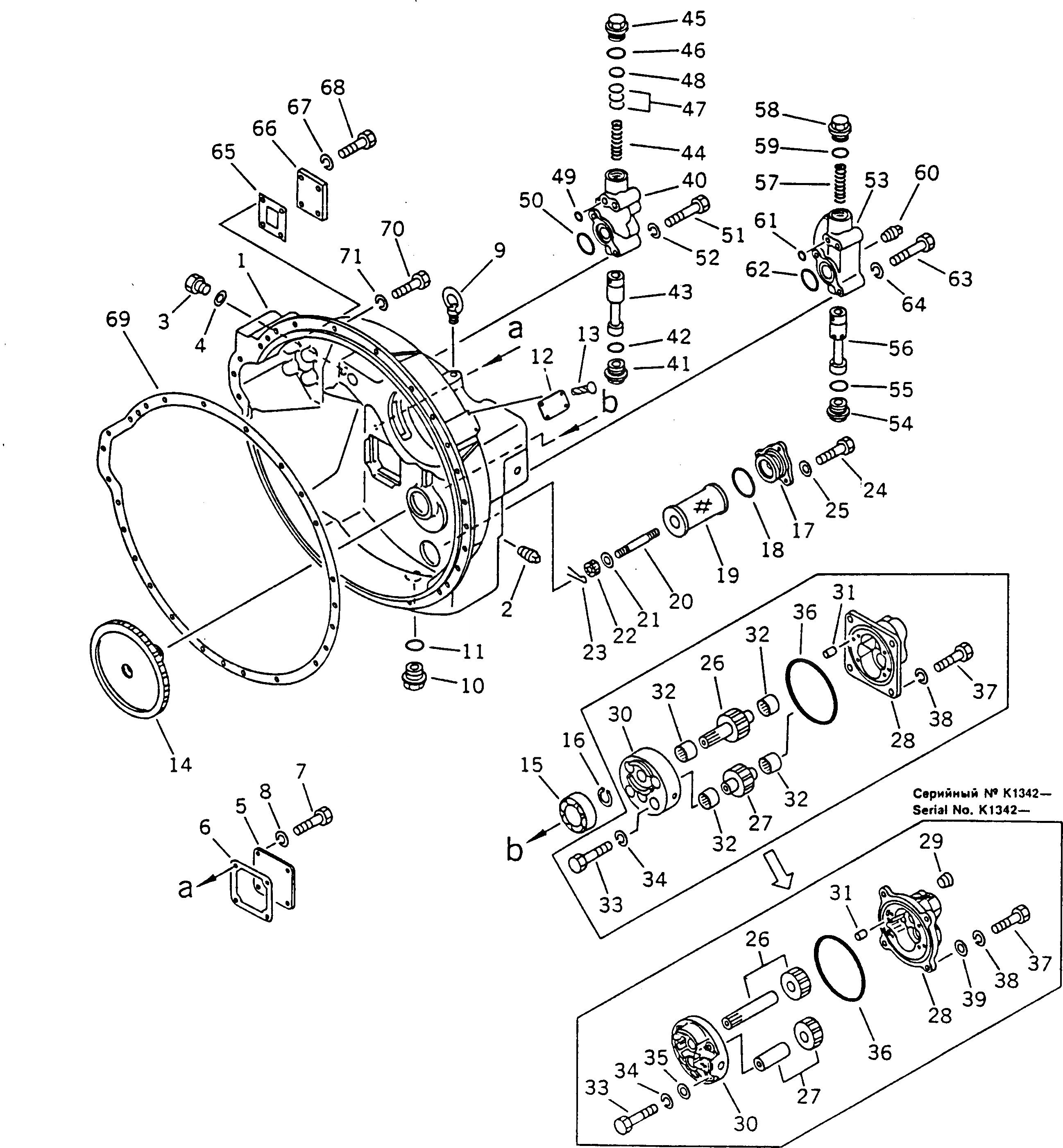 Схема запчастей Komatsu D355A-3X - КОРПУС ГИДРОТРАНСФОРМАТОРА(№K-) ГИДРОТРАНСФОРМАТОР И TRNSMISSION