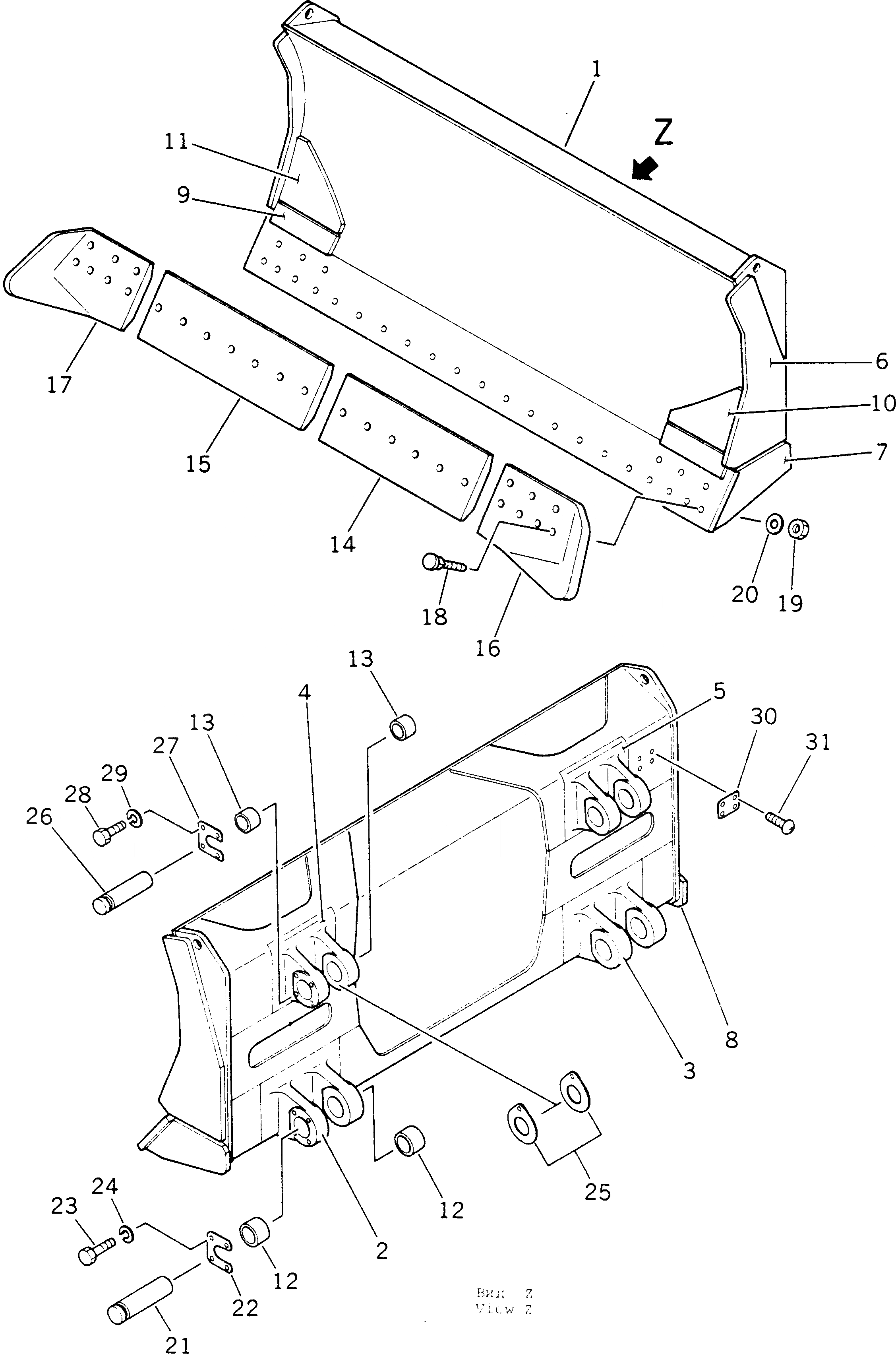 Схема запчастей Komatsu D355A-3X - ПРЯМОЙ ОТВАЛ ДЛЯ ВНУТР. РАМА(№8-) РАБОЧЕЕ ОБОРУДОВАНИЕ