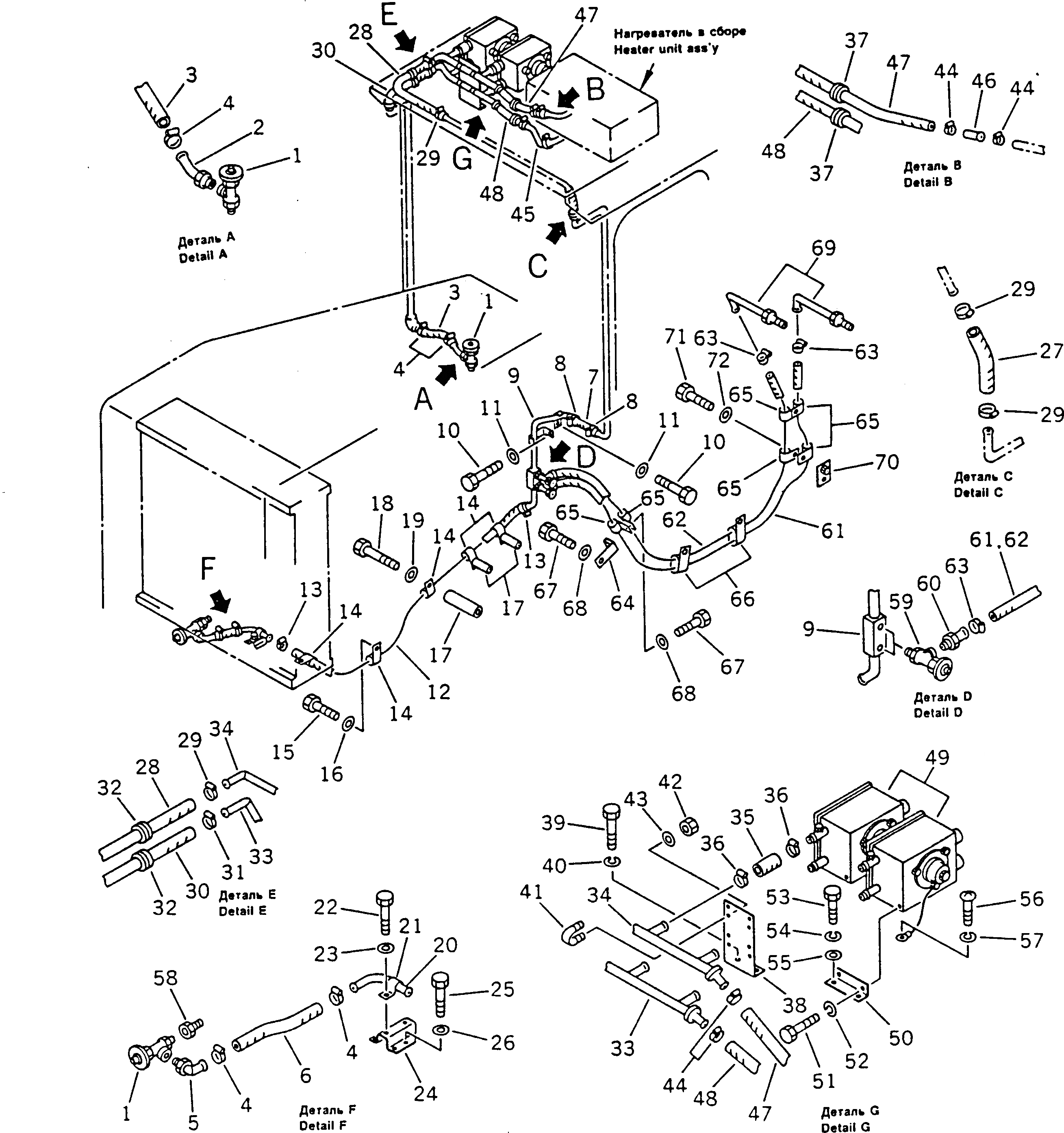 Схема запчастей Komatsu D355A-3X - ГИДР. ПРОВОД. ОБОГРЕВАТЕЛЯ (ДЛЯ ВНУТР. РАМА)(№9-) ОПЦИОННЫЕ КОМПОНЕНТЫ