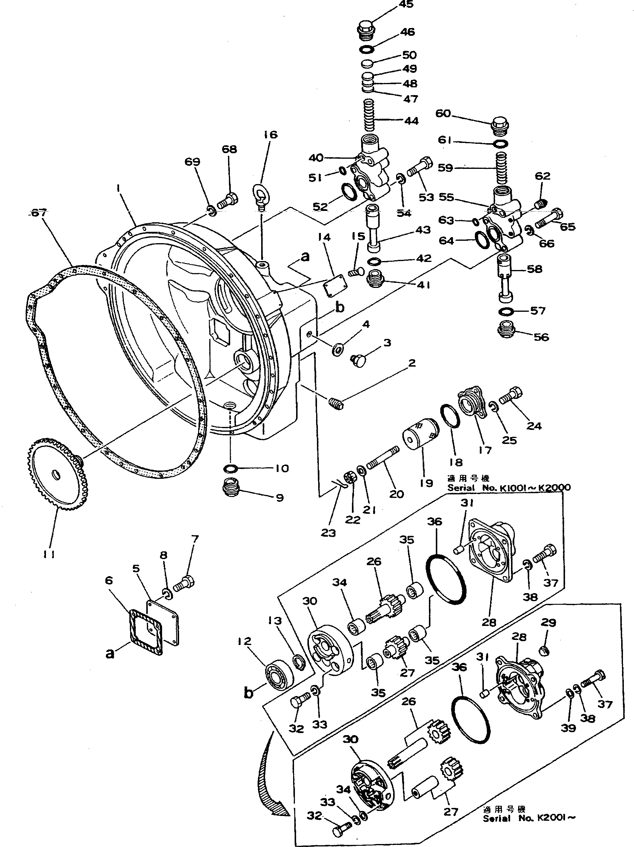 Схема запчастей Komatsu D355A-3 - КОРПУС ГИДРОТРАНСФОРМАТОРА(№-) ГИДРОТРАНСФОРМАТОР И ТРАНСМИССИЯ