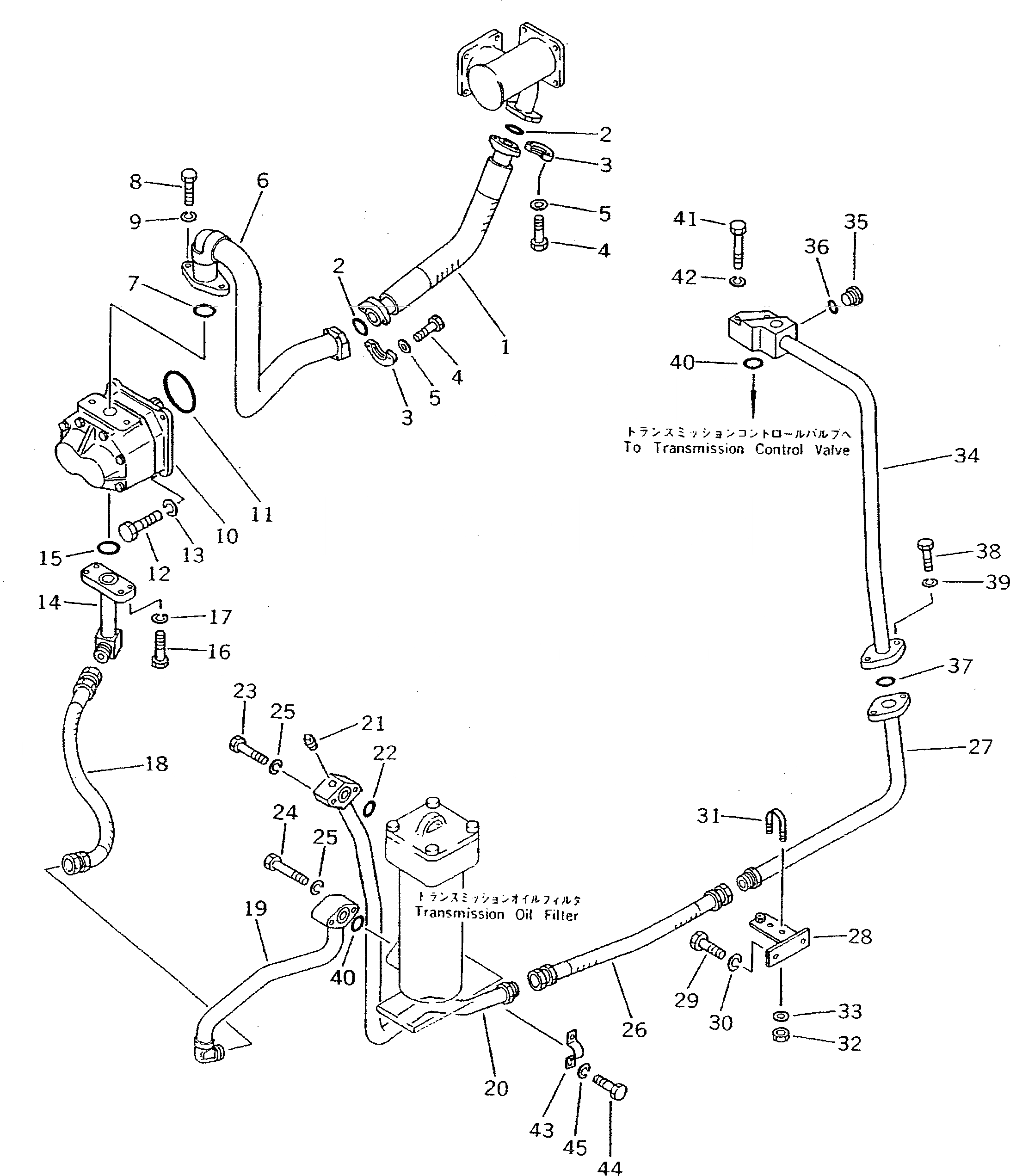 Схема запчастей Komatsu D355A-3 - СИСТЕМА ТРУБ ТРАНСМИССИИ(№9-) ГИДРОТРАНСФОРМАТОР И ТРАНСМИССИЯ