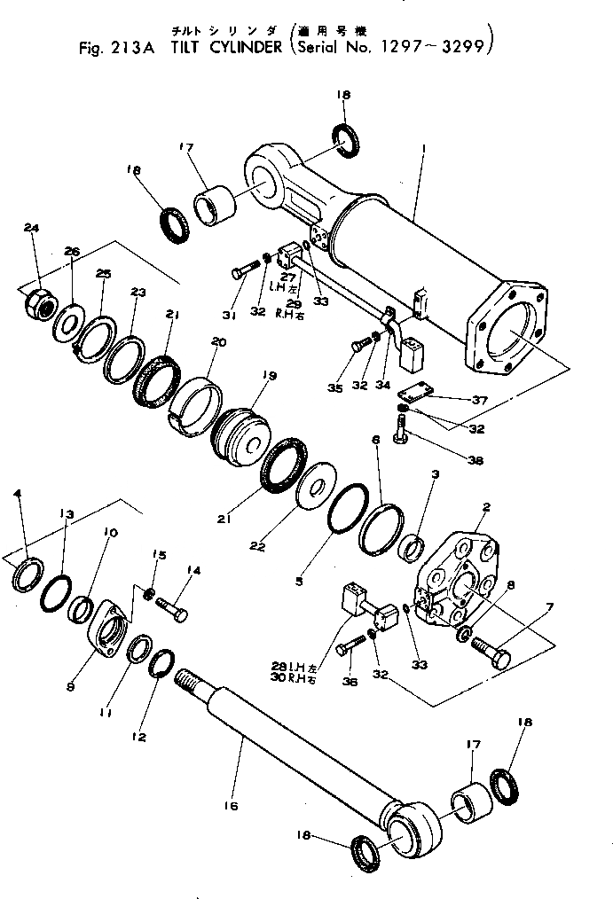 Схема запчастей Komatsu D355A-3 - ЦИЛИНДР ПЕРЕКОСА(№97-99) РАБОЧЕЕ ОБОРУДОВАНИЕ
